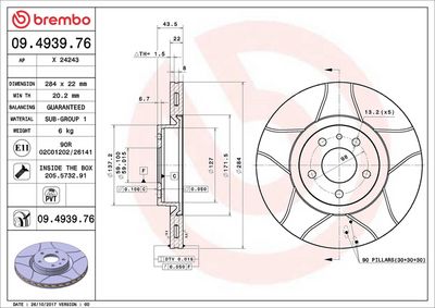 Тормозной диск BREMBO 09.4939.76