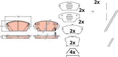 Bremžu uzliku kompl., Disku bremzes TRW GDB2456