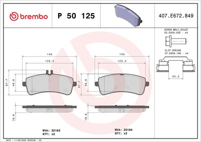 Комплект тормозных колодок, дисковый тормоз BREMBO P 50 125