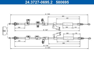 Тросик, cтояночный тормоз ATE 24.3727-0695.2