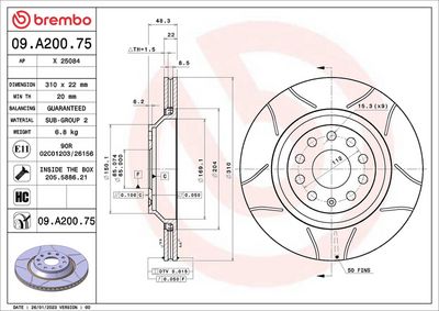 Тормозной диск BREMBO 09.A200.75