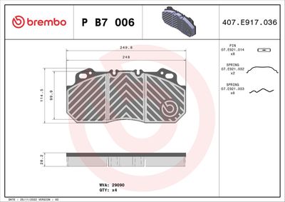Bremžu uzliku kompl., Disku bremzes BREMBO P B7 006