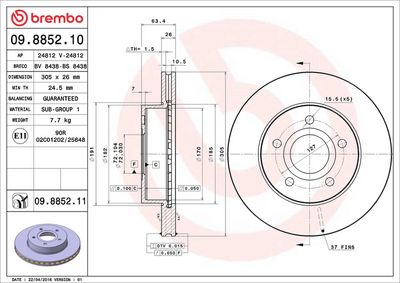 Тормозной диск BREMBO 09.8852.11