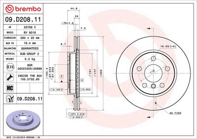 Тормозной диск BREMBO 09.D208.11