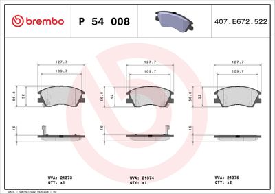 Комплект тормозных колодок, дисковый тормоз BREMBO P 54 008
