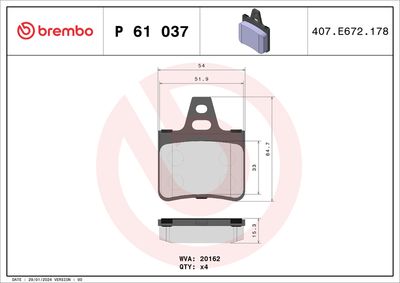 Комплект тормозных колодок, дисковый тормоз BREMBO P 61 037