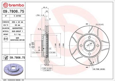 Тормозной диск BREMBO 09.7806.75