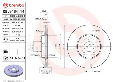 Тормозной диск BREMBO 09.9464.11