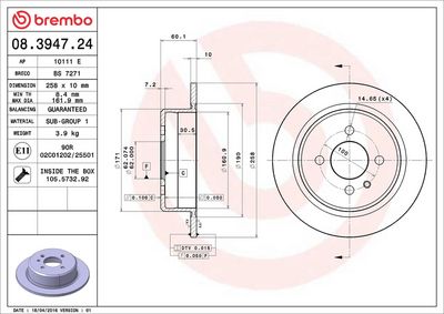 Тормозной диск BREMBO 08.3947.24