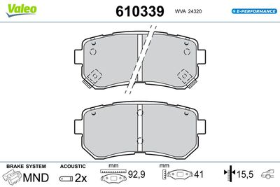 Bremžu uzliku kompl., Disku bremzes VALEO 610339