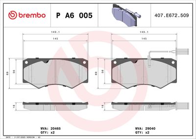 Bremžu uzliku kompl., Disku bremzes BREMBO P A6 005