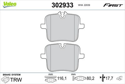 Комплект тормозных колодок, дисковый тормоз VALEO 302933