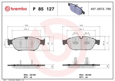 Bremžu uzliku kompl., Disku bremzes BREMBO P 85 127