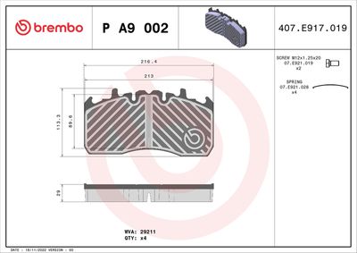 Bremžu uzliku kompl., Disku bremzes BREMBO P A9 002