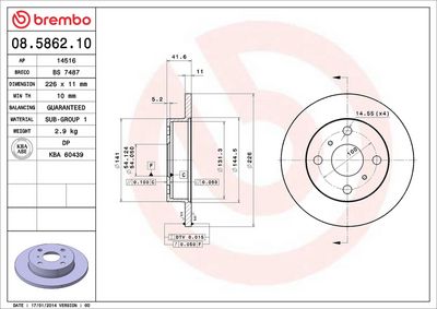 Тормозной диск BREMBO 08.5862.10