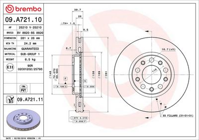 Тормозной диск BREMBO 09.A721.11