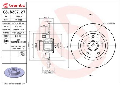 Тормозной диск BREMBO 08.B397.27
