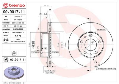 Тормозной диск BREMBO 09.D017.11