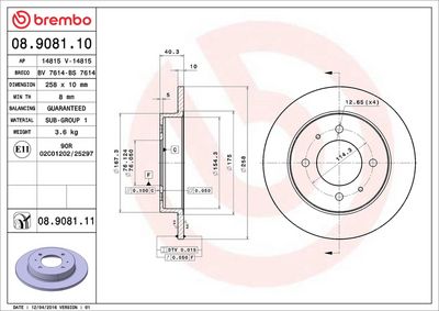 Тормозной диск BREMBO 08.9081.10