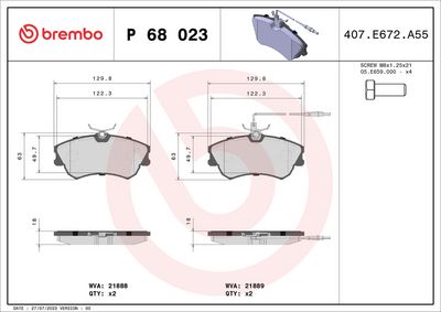 Bremžu uzliku kompl., Disku bremzes BREMBO P 68 023