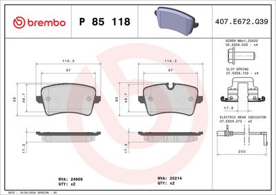 Bremžu uzliku kompl., Disku bremzes BREMBO P 85 118