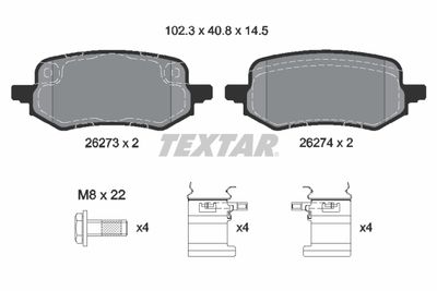 Комплект тормозных колодок, дисковый тормоз TEXTAR 2627301