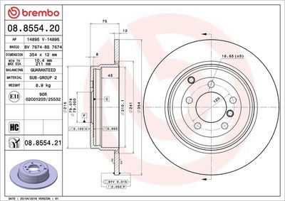 Тормозной диск BREMBO 08.8554.20