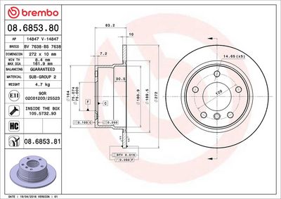 Тормозной диск BREMBO 08.6853.81