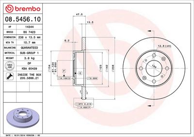 Тормозной диск BREMBO 08.5456.10