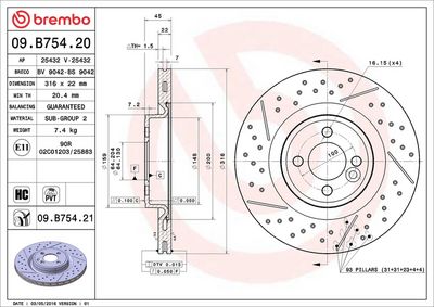 Тормозной диск BREMBO 09.B754.21