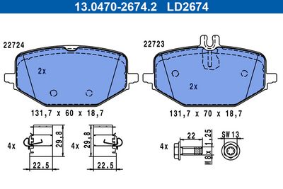 Bremžu uzliku kompl., Disku bremzes ATE 13.0470-2674.2