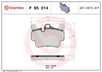 Комплект тормозных колодок, дисковый тормоз BREMBO P 65 014