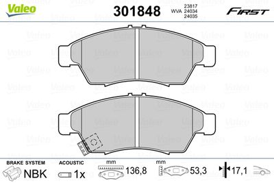 Bremžu uzliku kompl., Disku bremzes VALEO 301848