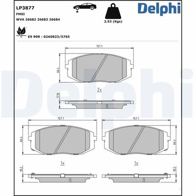 Комплект тормозных колодок, дисковый тормоз DELPHI LP3877
