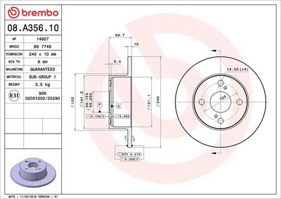 Тормозной диск BREMBO 08.A356.10