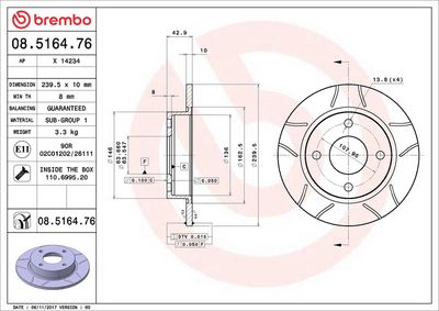 Тормозной диск BREMBO 08.5164.76