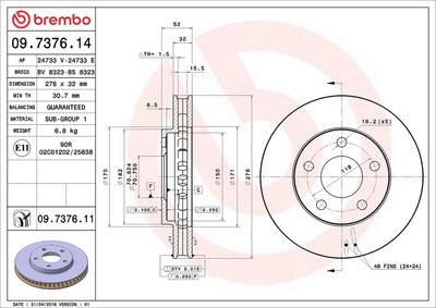 Bremžu diski BREMBO 09.7376.11