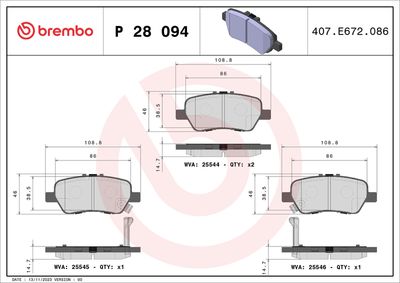 Bremžu uzliku kompl., Disku bremzes BREMBO P 28 094