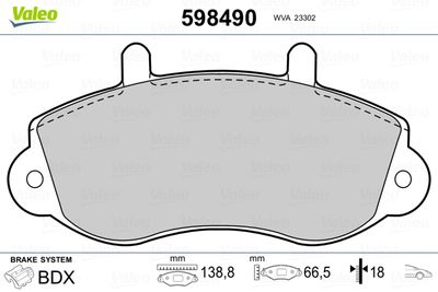 Комплект тормозных колодок, дисковый тормоз VALEO 598490