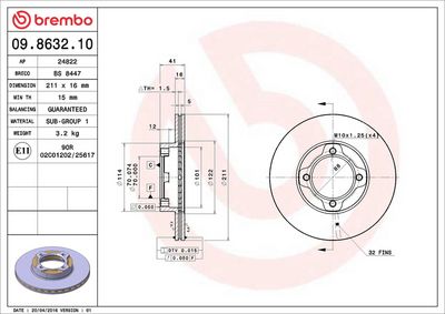 Тормозной диск BREMBO 09.8632.10