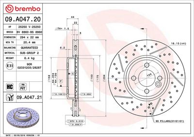 Тормозной диск BREMBO 09.A047.21