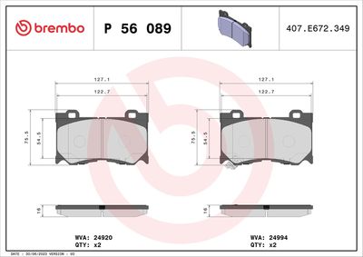 Bremžu uzliku kompl., Disku bremzes BREMBO P 56 089