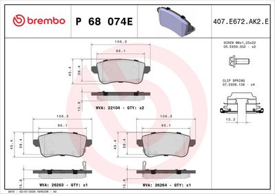Bremžu uzliku kompl., Disku bremzes BREMBO P 68 074E