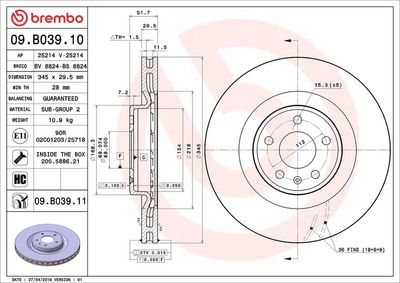 Тормозной диск BREMBO 09.B039.11