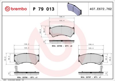 Комплект тормозных колодок, дисковый тормоз BREMBO P 79 013