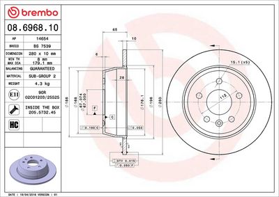 Тормозной диск BREMBO 08.6968.10