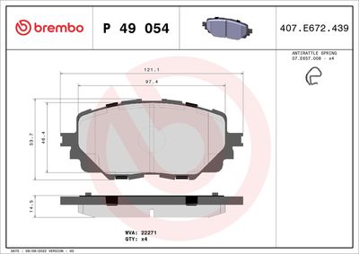Комплект тормозных колодок, дисковый тормоз BREMBO P 49 054