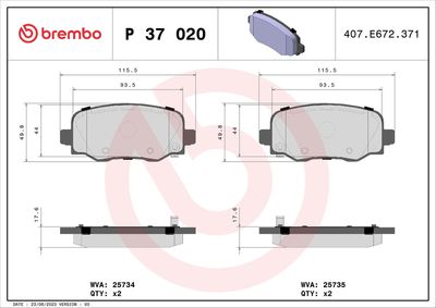 Комплект тормозных колодок, дисковый тормоз BREMBO P 37 020