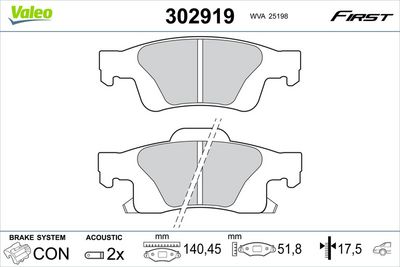 Bremžu uzliku kompl., Disku bremzes VALEO 302919