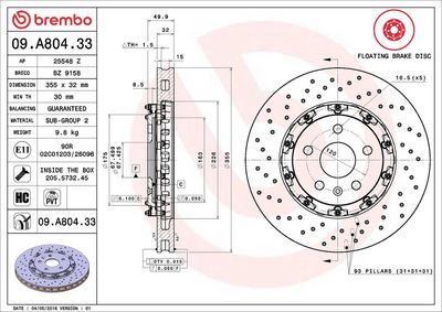 Тормозной диск BREMBO 09.A804.33